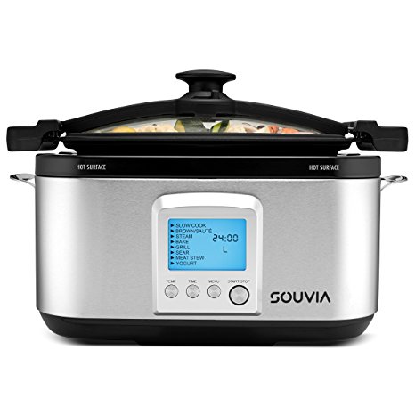 Souvia 8 in 1 Multi Cooker – 7 Quart - Programmable LCD Control Panel - 8 Preset Functions: Slow Cooker - Brown/Saute - Steam - Bake - Grill - Sear Meat - Stew - Yogurt- Locking Lid for Easy Travel
