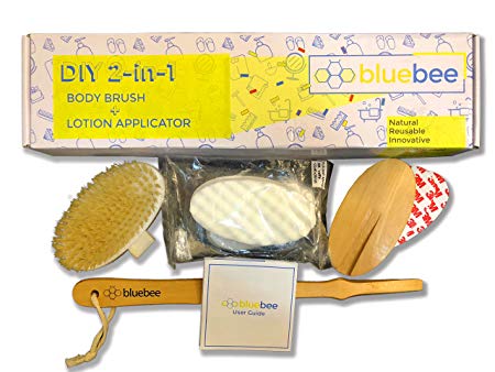 Body Brush & Lotion Applicator, 2 in 1 Tool with Replaceable Heads to Combine Dry Brushing and Moisturizing for Entire Body, Using Natural Boar Bristles, Organic PVA Sponge & Premium Birch Wood Handle