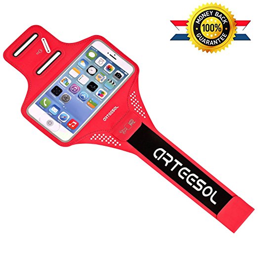 Armband iphone7, arteesol 5.5 inch sports workout exercise arm holder for iphone 7Plus 6Plus,Galaxy s8 s7 edge with Fingerprint Touch Supported, Key Holder & Screen Protector(Red)