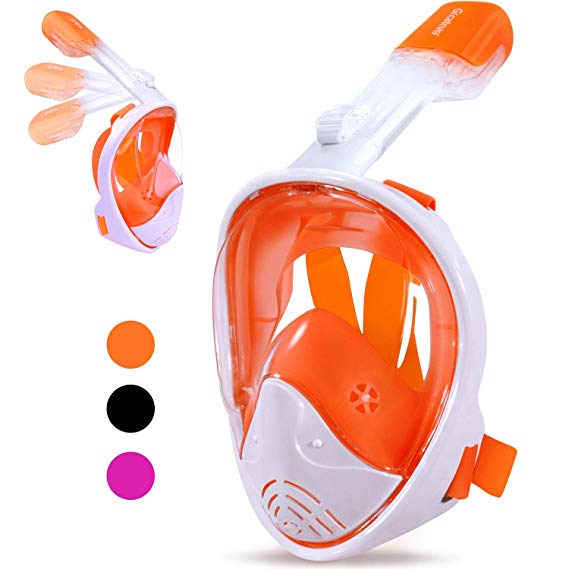 Greatever Snorkel Mask Foldable Panoramic View Full Face Snorkeling Mask with Detachable Camera Mount, Dry Top Set Anti-Fog&Anti-Leak