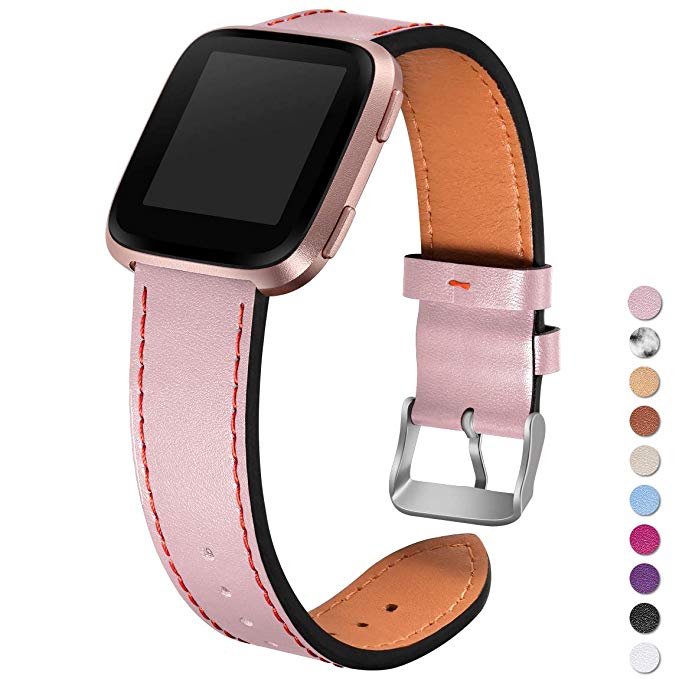 Maledan Replacement Bands Compatible for Fitbit Versa, Genuine Leather Band Replacement Accessories Strap for Fitbit Versa Smart Watch, Women Men