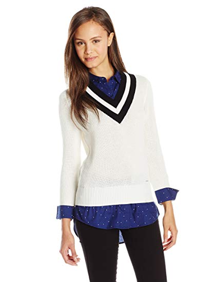 U.S. Polo Assn. Juniors' Dot-Print Shirt and Cropped V-Neck Sweater Top