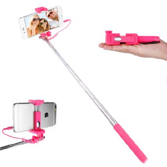 Selfie Stick,Dealgadgets Extendable Supreme Mini All in One Wire Selfie Stick for iPhone 6, iPhone 5S, Samsung Galaxy S6 S5, Android Color Rose