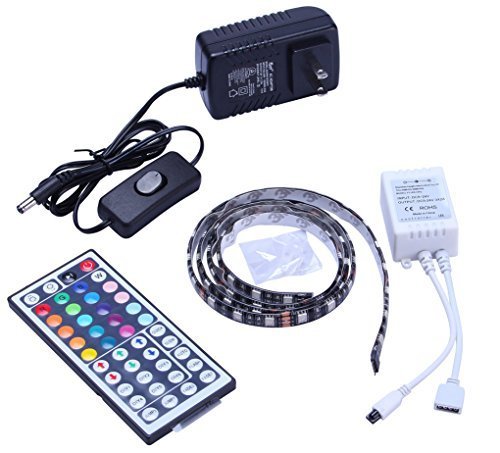 Tingkam Waterproof 1M 5050 RGB LED Strip Full Kit Colour Changing Black PCB 60LEDS 44key Remote Control with US Plug Power Supply