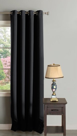 H.Versailtex Innovated Microfiber Thermal Insulated Blackout Window Curtains With Antique Grommet Top -52"W by 84"L-Solid in Jet Black(Set of 1 Panel)