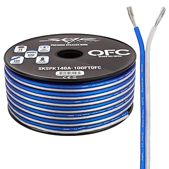 Skar Audio 14 Gauge (AWG) Elite Oxygen-Free Copper Audio Speaker Wire - 100 Feet (Blue/White)