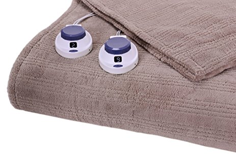 Serta Luxurious Low-Voltage Electric Heated Micro-Plush Triple-Rib Queen Blanket, Khaki