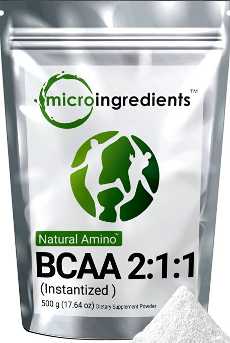Micro Ingredients Plant-Based Pure BCAA 2:1:1 Powder (Instantized), 500 grams (1.1 lb)