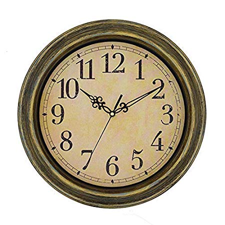 LONBUYS Retro Round Wall Clock Silent Non-Ticking Quality Quartz Battery Operated Large Number for Home Office Decoration