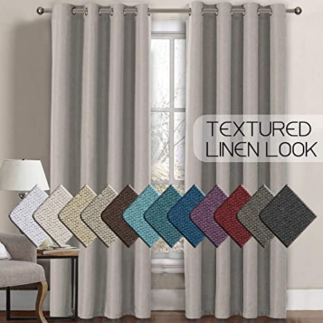 H.VERSAILTEX Linen Curtains Room Darkening Light Blocking Thermal Insulated Heavy Weight Textured Rich Linen Burlap Curtains for Bedroom/Living Room Curtain, 52 by 84 Inch - Taupe (1 Panel)