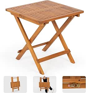 Idzo Mira Acacia Wood Folding Bistro Side Table Outdoor, 19.5 Inch x 19.5 Inch, Heavy Duty 200 Lbs Capacity Loading, Space-Saving for Garden & Balcony, No Assembly