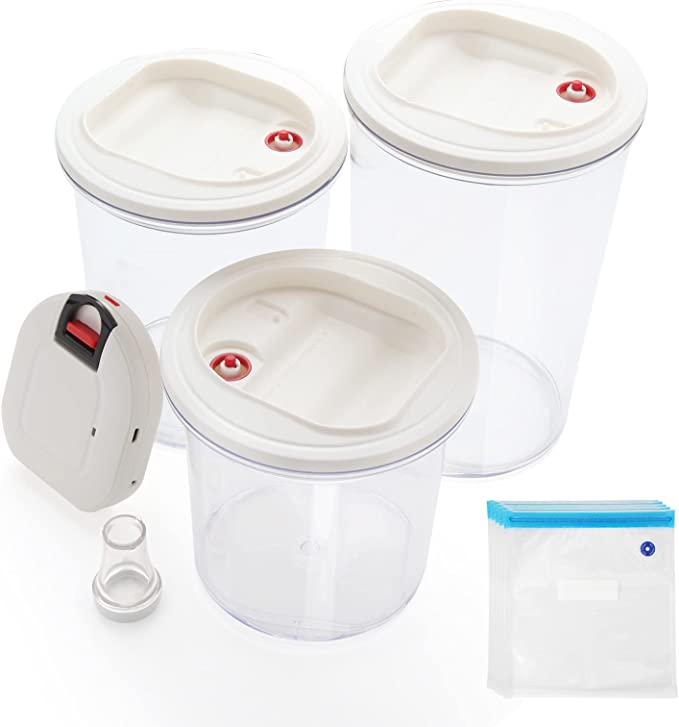 ISELECTOR Airtight Food Storage Containers, Vacuum Storage POP Container, Airtight Food Storage Jars, for Flour, Sugar, Coffee, Containers with Lids Airtight, Transparent Clear Storage Containers for Pantry