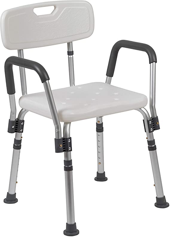 Flash Furniture HERCULES Series 300 Lb. Capacity Adjustable White Bath & Shower Chair with Quick Release Back & Arms