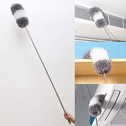 BOOMJOY Extendable Microfiber Duster， Telescoping Stainless Steel Pole, Detachable Bendable Head, Washable, 96.5”