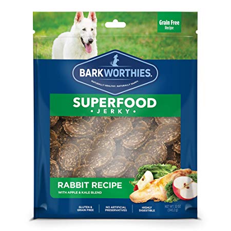 Barkworthies All Natural Superfood Dog Treats - Rabbit with Apple & Kale Jerky Treats
