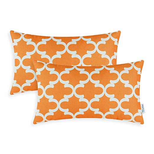 CaliTime Pack of 2 Soft Canvas Bolster Pillow Covers Cases for Couch Sofa Home Decor Modern Quatrefoil Accent Geometric 12 X 20 Inches Bright Orange
