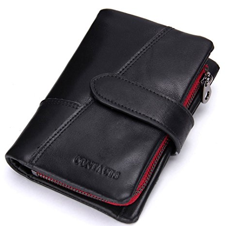 Men Vintage Cowhide Leather Bifold zipper with Credit Card Holder Bifold Wallet