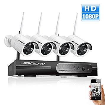 Saqicam Full HD Wireless Security Camera System WIFI NVR Kits 4pcs 2.0Megapixel Indoor/Outdoor Waterproof Wireless IP Security Bullet Cameras Easy install, Motion Detection, Remote view