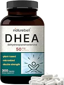 NatureBell DHEA 50mg, 300 Capsules | Micronized Grade for Better Absorption – Plant-Based DHEA Source – Supports Energy Levels & Healthy Aging for Men and Women – Non-GMO