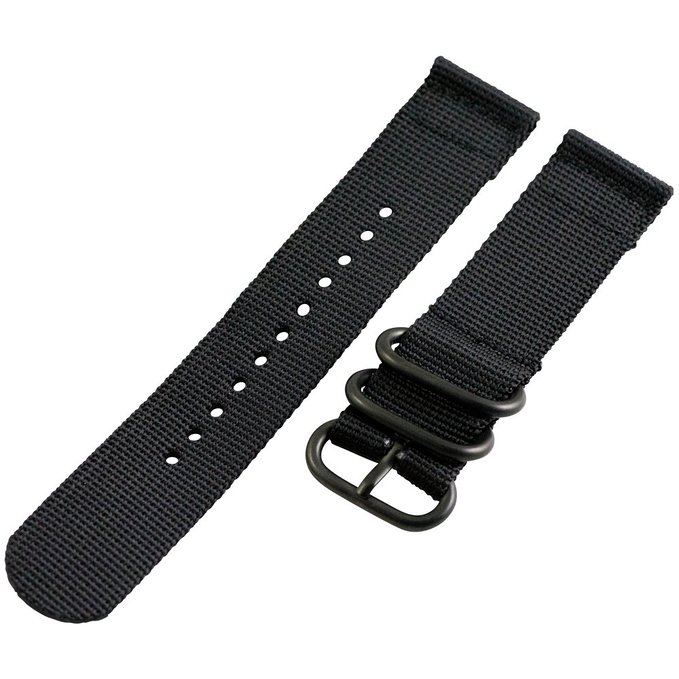 26mm Black 2 Piece 3-ring PVD Heavy Nato Nylon Replacement Watch Strap / Band