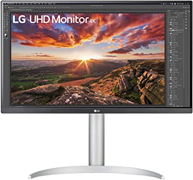 LG 27UP850-W 27” UHD (3840 x 2160) IPS Monitor with VESA DisplayHDR 400 with DCI-P3 95% Color Gamut, USB-C and 3-Side Virtually Borderless Display - Height/Pivot/Tilt Adjustable Stand, Silver