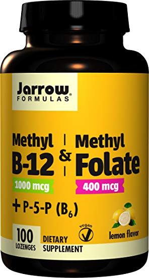 Jarrow Formulas Methyl B-12/Methyl Folate and Pyridoxal-5-phosphate (P-5-P) Lozenges, Supports Brain Health, 100 Count