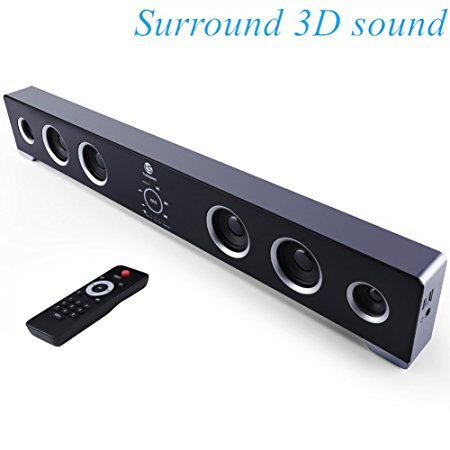 Soundbar TRANSPEED Surround Sound bar 40W(RMS) 6 Drive Speakers HiFi Wireless Bluetooth Sound bars, 5EQ Mode 2.0 Channel 3D Soundbars Home Party Speakers for TV /echo/phones/tablet/USB(2018 New Model)