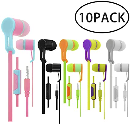 Wholesale Bulk Headphones with Mic in Ear Corded Headsets with Microphone Multi Pack, 3.5mm Audio Jack, Wholesale Earphones Earbuds Headphones for Phones Chromebook MP3 10Pack