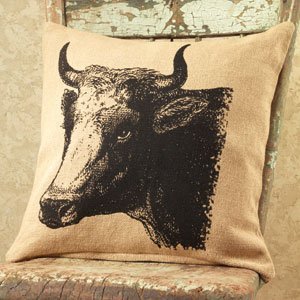 Cow French Market Cotton Burlap Throw Pillow - 16-in x 16-in by The Country House