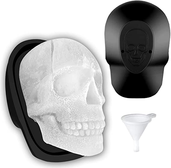 Large 3D Skull Ice Mold Silicone Skull Ice Cube Molds Trays with Funnels for Big Mouth Cup Durable Black Skull Ice Maker with Whiskey, Bourbon, Cocktails, Beer, for Parties (1 PCS (New))