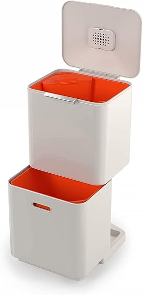 Joseph Joseph Totem Max 60 Litre Waste Separation and Recycling Kitchen Bin, Stone