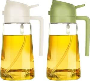 16oz Oil Dispenser Bottle for Kitchen - 2 in 1 Olive Oil Dispenser and Oil Sprayer - 470ml Olive Oil Bottle - Oil Sprayer for Cooking, Kitchen, Salad, Barbecue (2Pcs White&Green)