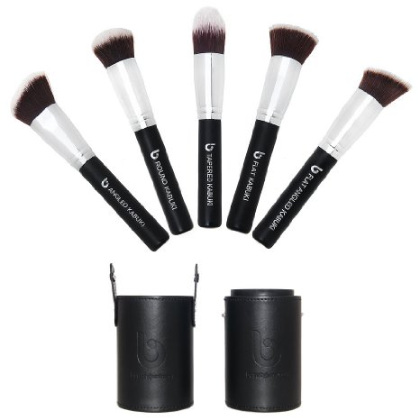 Perfect Gift Kabuki Makeup Brush Set with BONUS Travel Brush Holder Includes Foundation Blush Bronzer Concealer and Mineral Brushes Full Size