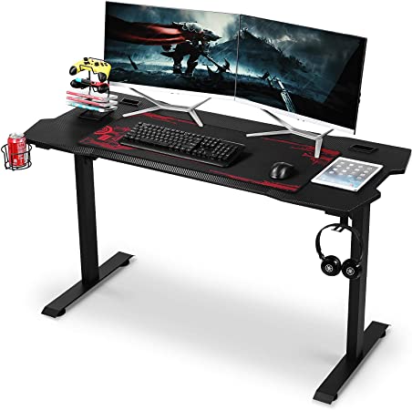 GARTIO Gaming Desk, 55” Home Office Computer Table, Ergonomic Racing Style Gamer Student Workstation with Big Mouse Pad, Cable Management, Controller Stand, Cup Holder, Headphone Hook