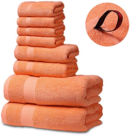 SEMAXE Orange Cotton Towel Set (2 Bath Towels, 2 Hand Towels, 4 Washcloths) Super Absorbent Fade-Resistant 8 Piece Towel Set