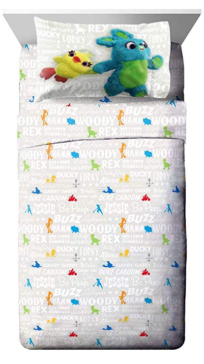 Disney Pixar Toy Story 4 All The Toys Twin Sheet Set - 3 Piece Set Super Soft and Cozy Kid’s Bedding Features Woody & Buzz Lightyear - Fade Resistant Microfiber Sheets (Official Disney Pixar Product)