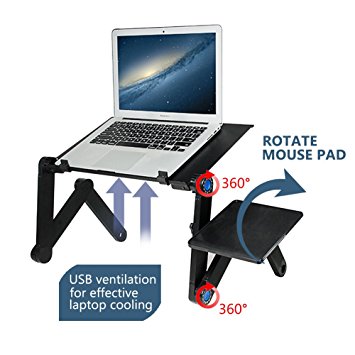 Portable Laptop Stand-Kapoo Portable Laptop Desk Foldable Laptop Stand Adjustable Laptop Table Ergonomic Bed Tray with Two CPU Cooling Fans & EXTRA Mouse Pad Side