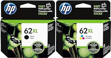 HP 62XL High Yield Black and High Yield Tri-Color Ink Cartidges Combo Pack