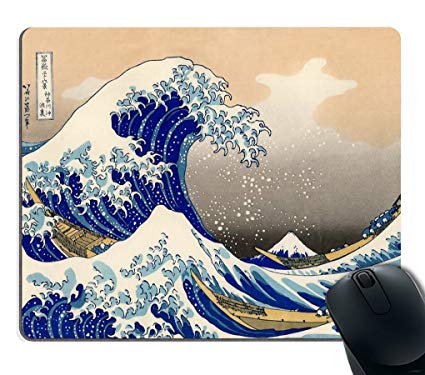 Smooffly Decorative Mouse Pad Art Print Painting Hokusai The Great Wave Rectangle Non-Slip Rubber Mousepad Gaming Mouse Pad