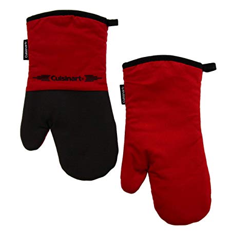 Cuisinart Neoprene Oven Mitts, 2pk - Non-Slip Heat Resistant Gloves Protect Hands and Surfaces from Hot Cookware, Bakeware, Kitchenware Items - Ideal Kitchen Set with Hanging Loop - Red with Black