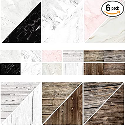 Food Photography Backdrops Paper, 6PCS Double Side Wood Marble Texture Photo Backdrop Paper, 22x35 inch Waterproof Backdrop for Small Product Jewelry Cosmetics Makeup Table Top Shooting Prop