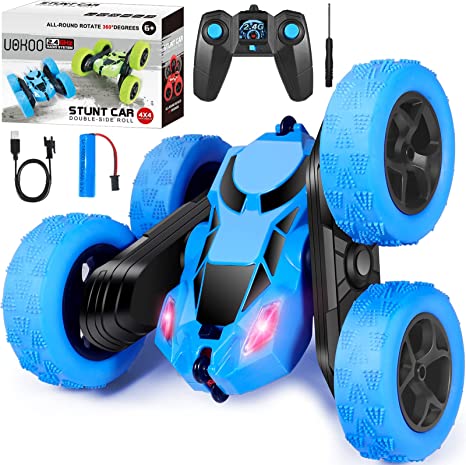 Remote Control Car 4WD RC Stunt Car 2.4GHz 360° Double Sided Flip with LED Headlights Off Road Racing RC Car Perfect Birthday Toy for Kids Age 3 4 5 6 7 8 9  Year Old Boys/Girls