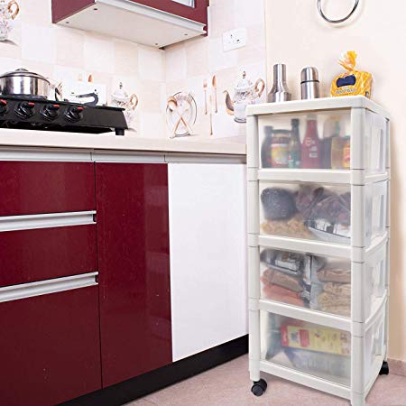 Kurtzy Space Saving Rack Modular Drawer Kitchen Storage Chest Organizer with Wheel 4 Layer