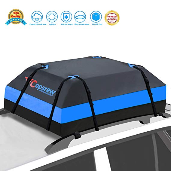 Copsrew 20 Cubic ft Car Roof Bag Top Carrier Cargo Storage Rooftop Luggage Waterproof Soft Box Luggage Outdoor Water Resistant for Car with Racks,Travel Touring,Cars,Vans, Suvs