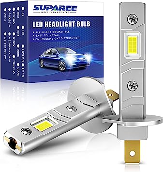 SUPAREE Lampadine LED H1 plug and play Lampadina H1 LED canbus H1 LED Auto Luce Bianca 6500K 12000LM Nessun adattatore richiesto per Auto(2 pezzi)