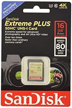 SanDisk Extreme Plus 16GB UHS-1/U3 SDHC Memory Card Up To 80MB/s- SDSDXS-016G-X46 (Label May Change)