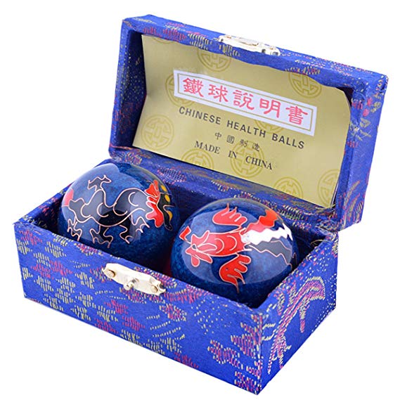 fengshuisale Feng Shui Chinese Health Balls (Blue with Phoenix and Dragon) Red String Bracelet F1117 (4.8cm)