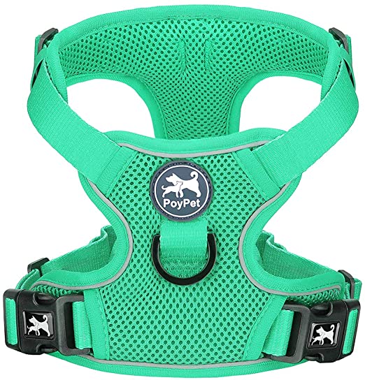 PoyPet Reflective Soft Breathable Mesh Dog Harness Choke-Free Double Padded Vest with Adjustable Neck and Chest