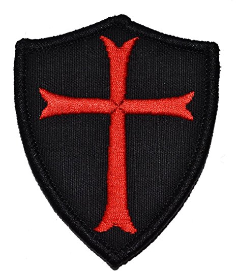 Knights Templar Cross 3x2.5 Shield Military Patch / Morale Patch - Black with Red