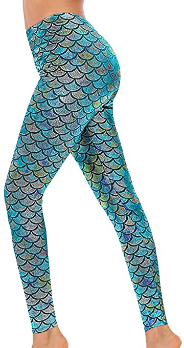 Alaroo Halloween Shiny Fish Scale Mermaid Leggings for Women Pants S-4XL